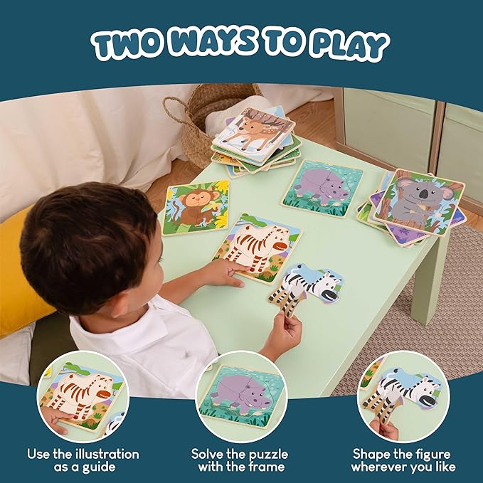 BONNYCO 4 Pieces Wooden Puzzles Pack 16 Party Favors for Kids 1 to 5. Birthday Goodie Bags Stuffers, Valentines Gifts for Toddlers Ideas, School Classroom Prizes and Baby Bulk Toys