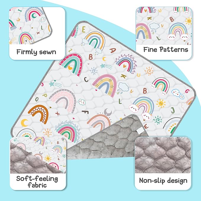 Baby Play Mat，Thick Soft 50" X 50" Playpen mat, Non-Slip and Machine Washable Baby Play Mats for Floor ，Crawling Mat for for Babies, Toddlers & Infants to Play and Learn (Rainbow)