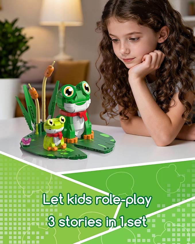 3 in 1 Animals Frog Family Building Set - Animal Figures with 3 Building Options, Create Frog, Turtle or Snail Family - Educational Toy Birthday Gift for Girls and Boys Ages 6+