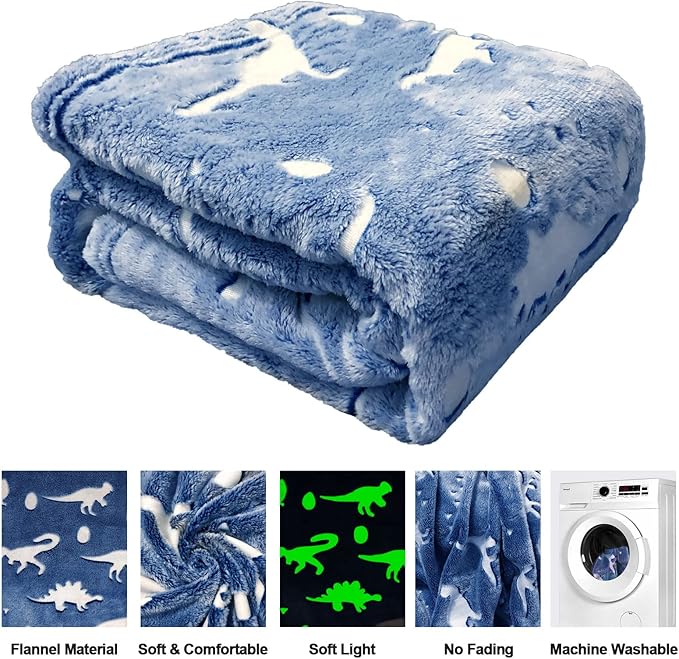 TEHALK Dinosaur Blanket for Boys Girls Glow in The Dark Blankets for Boys Soft Fleece Blankets for Kids 30"x 40"