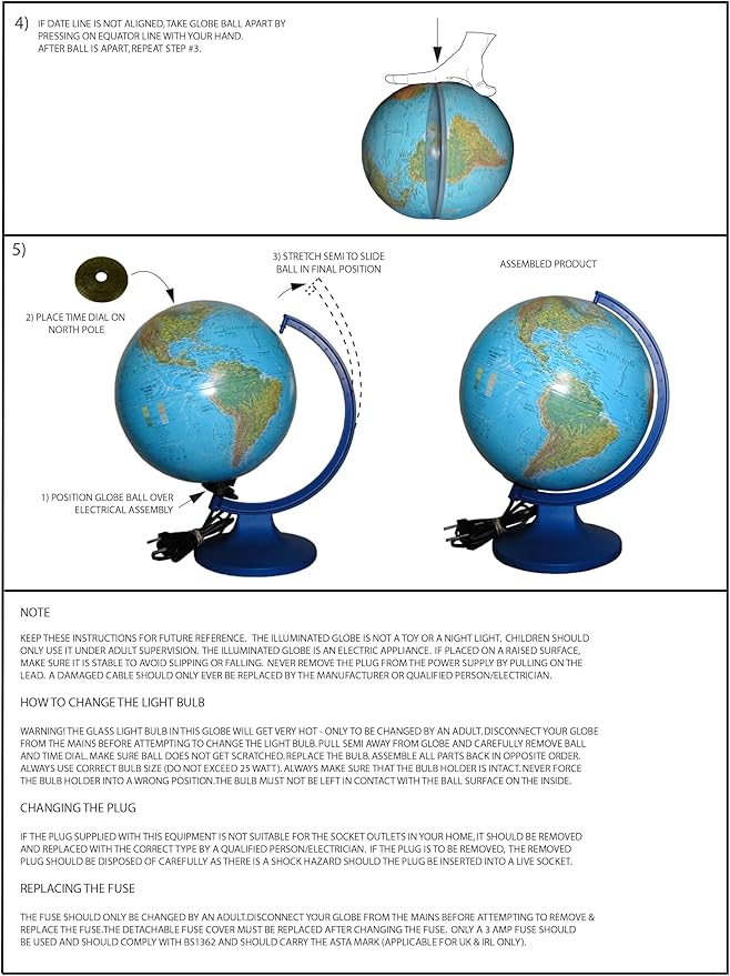 Replogle Ready to Assemble Illuminated World 12" Diameter Globe, USA Cartography, Modern Acrylic Stand and Blue Ocean Globe Ball. Easy to assemble globe that shows both Political and Vegetative information including political borders and provincial bor...