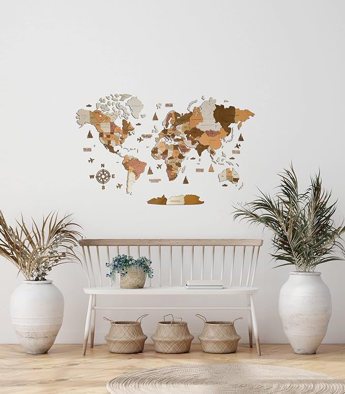 Wooden World Map 3D Art Large Wall Decor - Size (M & L & XL) Any Occasion Gift Idea - Wall Art For Home & Kitchen or Office (CALIFORNIA, 83,86" x 44,49")