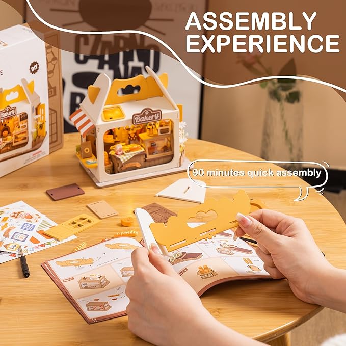 DIY Mini House Building Teddy Miniature Kit Breadbox, Miniature Lifestyle Bookshelf Decoration, Cute Craft Kits for Women or Girls 14+, Kawaii Gifts Hobbies for Crafters (Teddy's Breadbox)