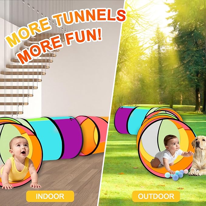 Kids Play Tunnel Tent for Toddlers, Colorful Pop Up Tunnel with Breathable Mesh, Crawl Tunnel for Boy and Girl Play Tunnel Indoor and Outdoor (2 Pack)