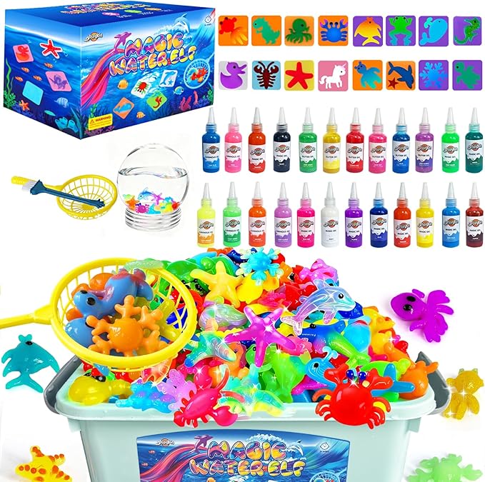 Blissofun Magic Water Elf Toy Kit, Aqua Fairy Water Gel Kit with 24 Magic Gels, 16 Sea Creature Molds Arts & Crafts DIY STEM for Kids Ages 3+, Christmas Gifts, Birthday Gifts, Party Favors(24 Color)