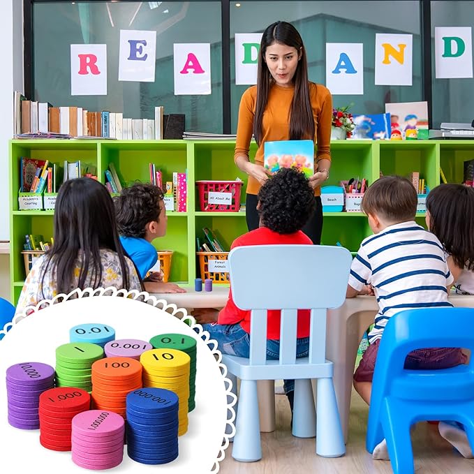 Kingdder Place Value Disks 10 Decimals to Whole Numbers Counting Chips for Kids Base 10 Place Value Manipulatives Math Counters Discs Set for Elementary School Math Supplies(3000 Pcs)
