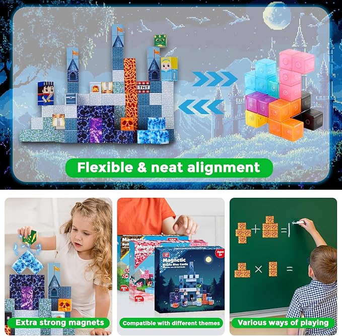 100PCS Magnetic Blocks - Magnet Building Blocks, Stacking Magents Cubes Toys Castle Set, STEM Montessori Sensory Toys for Kids Boys and Girls Ages 3 4 5 6 7 8 9 10 Birthday Gifts