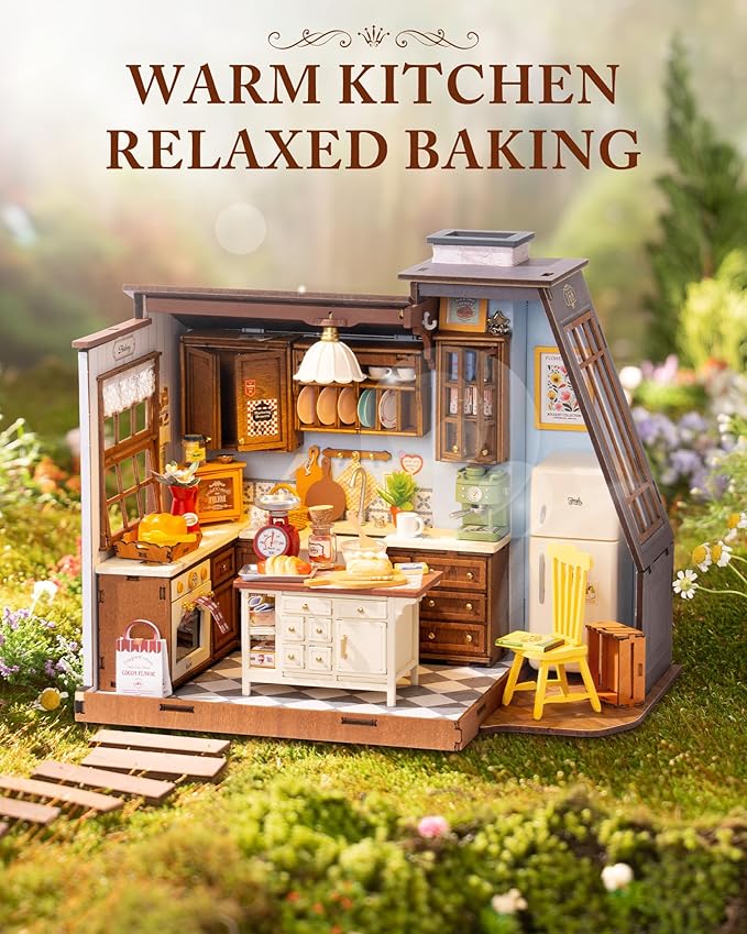 ROBOTIME DIY Miniature House Kit Dollhouse Kit for Adults Mini Tiny House Kit with Furniture Building Model Kit Crafts Creative Gift for Boys Girls (Baking Kitchen)