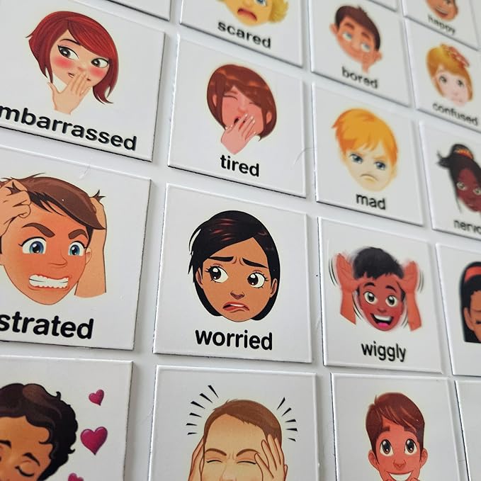 SchKIDules® Feelings Magnets for Kids and Special Needs - Teaching Social Emotional Learning and Expression - 17 Diversified Emotions Plus an I Feel Sentence Starter Included