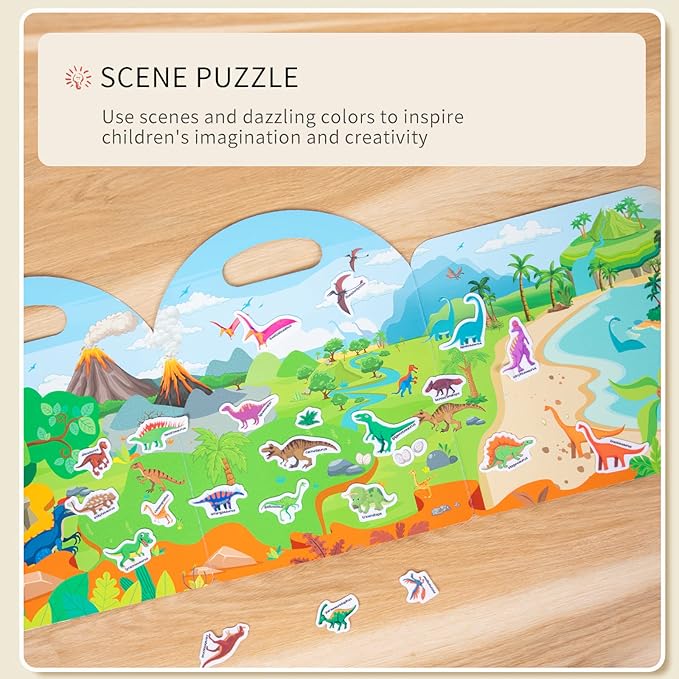 Jelly Reusable Sticker Books for Toddlers 1-3 2-4 Years, Portable Travel Toys Sticker Activity Book for Kids 2 3 4 Year Old Girls Boys (Dinosaurs)