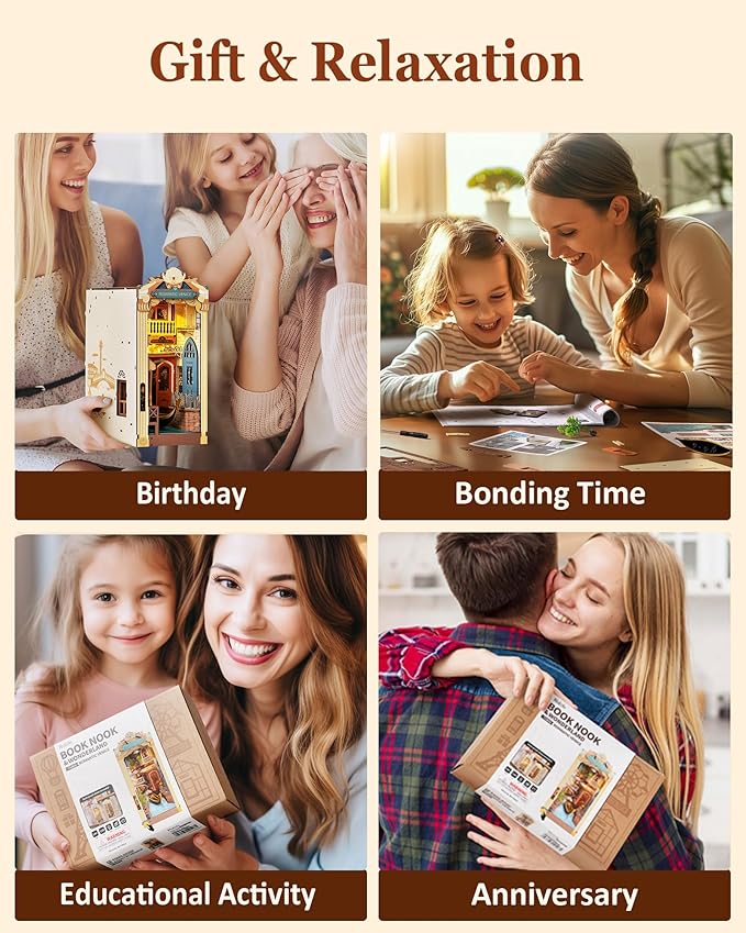 Rolife DIY Book Nook Kits for Adults 3D Wooden Puzzle-Bookshelf Insert Booknook-Miniature Kit-Gifts for Boys Girls (Romantic Venice)