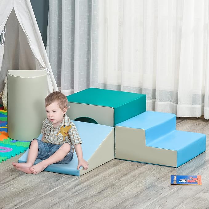 Qaba Climbing Toys for Toddlers and Children, Easy-to-Clean 4 Piece Soft & Safe Kids Foam Play Set for Crawling or Sliding, Multicolor