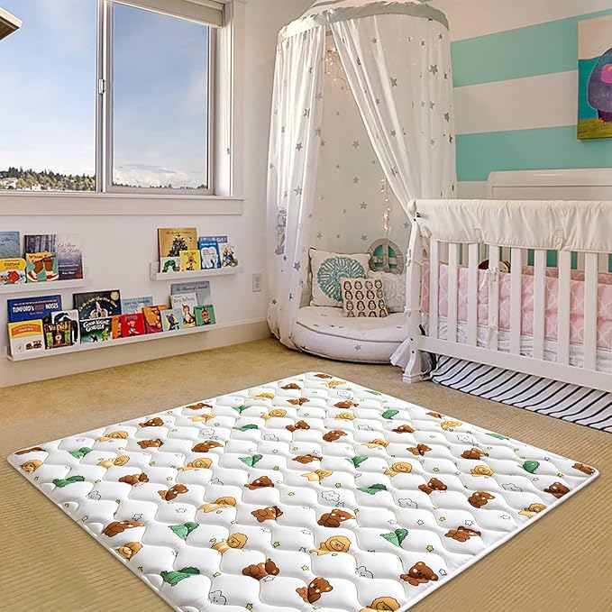 Lilyvibebearhappy Baby Play Mat, 59x59 Inch Thicker and Larger Non-Slip Cushioning Foam Playmats for Babies,Toddlers, Infants, Play & Tummy Time, Foldable and Machine Washable Baby Mat for Floor