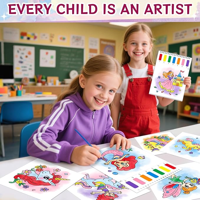 Paint with Water Coloring Books for Kids,Unicorn Theme Mess Free Watercolor Painting Papers Sets for Toddlers,Water Color Paint Kit,Art Craft Birthday Gift for Ages 1-3, 4-8