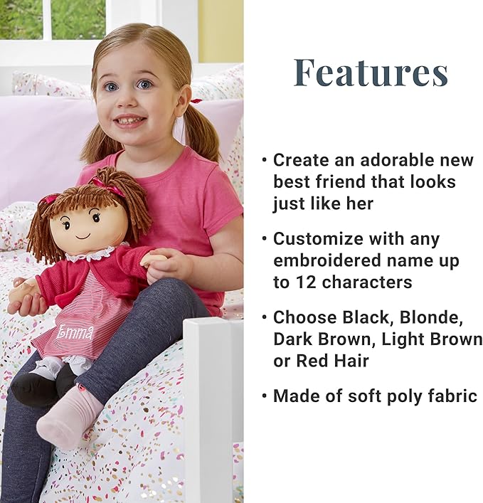 Let's Make Memories Personalized Rag Doll - Mini-Me Doll - Doll for Girls - Toy for Girls - Dark Brown Hair