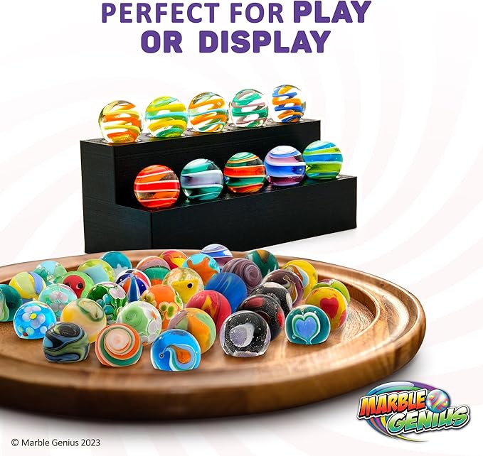 Marble Genius Collectors Marbles, Ribbons, 16mm (⅝ Inch), 10 Handmade Glass Marbles, Gifts for Marble Lovers, Gifts for Kids Ages 3+