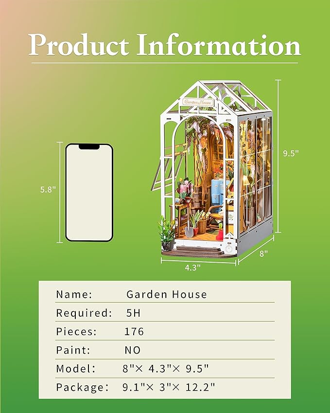 Rolife DIY Book Nook Kits for Adults-Garden House Bookshelf Insert Booknook-3d Puzzle Dollhouse Room Decor for Teen Girls Boys Women Men