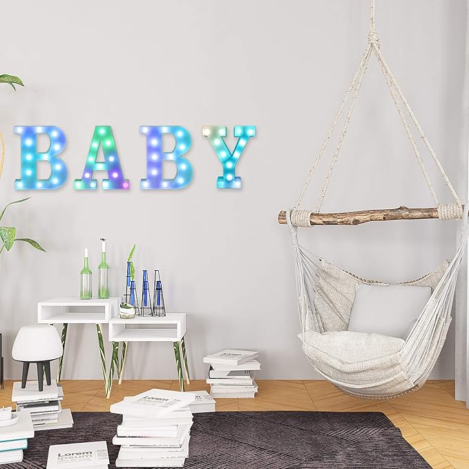 Foaky Colorful LED Letter Lights with Remote,Marquee Light Up Letters Sign for Night Light Wedding/Birthday Party Battery Powered Christmas Lamp Home Bar Decoration(P)