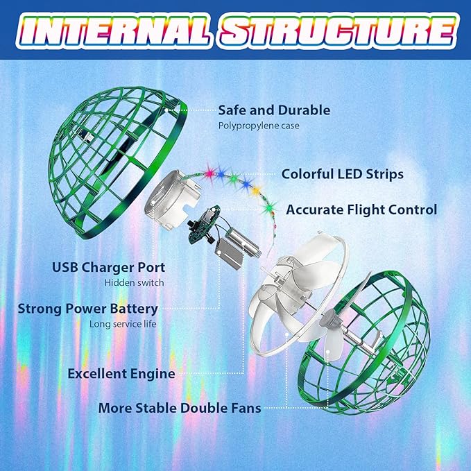 2025 Flying Orb Ball - AI Cool Novelty Birthday Gift Galaxy Boomerang Hand Drone Magic Floating Orbit Hover Mini Outdoor Fidget Toy for Boys Girls Teens Kids, Green