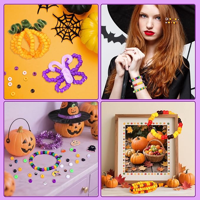 XIANNVXI 480pcs 23color Halloween Glass Beads Jewelry Making Kit Black Orange Purple White Friendship Bracelet Supplies with Halloween Pattern Beads DIY Crafts Kit