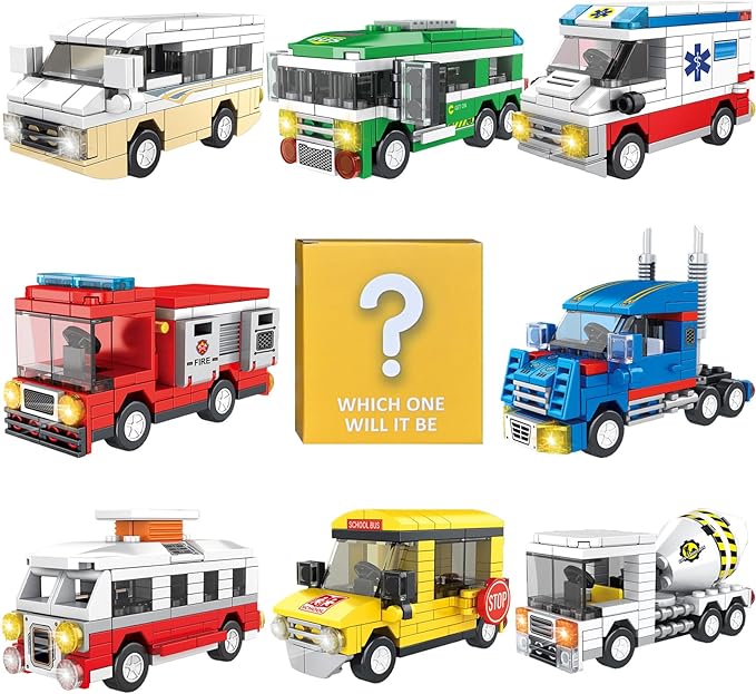 8‑Pack Vehicle Building Blocks, Party Favors for Kids, Individually Packaged Blind Boxes, Prizes for Kids Classroom, Perfect for Christmas Birthday Gifts for Boys