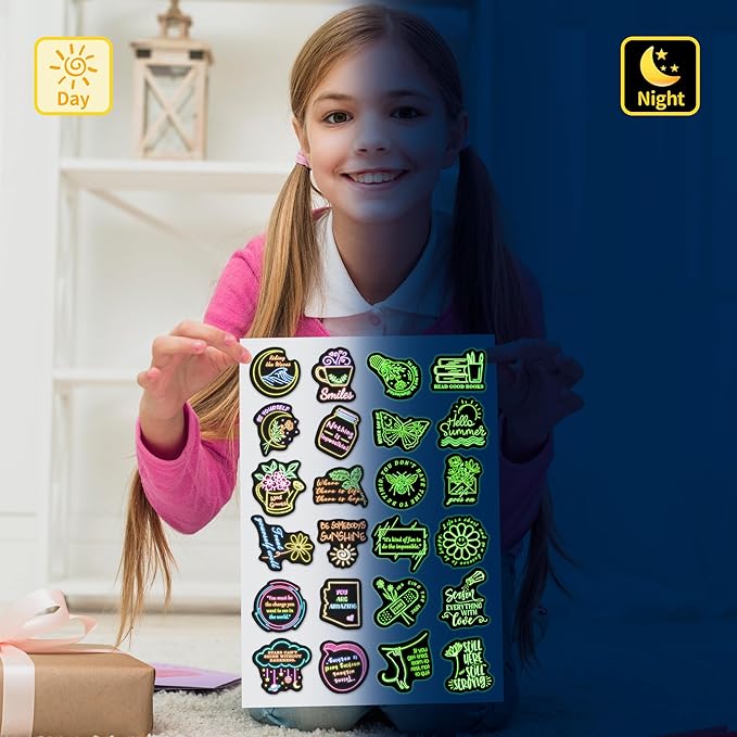 50 Pcs Inspirational Quotes Stickers for Kids Glow in The Dark, Neon Sticker for Water Bottle, Vinyl Waterproof Laptop Decals for Teens Girls Boys, Students Adults Sticker Pack