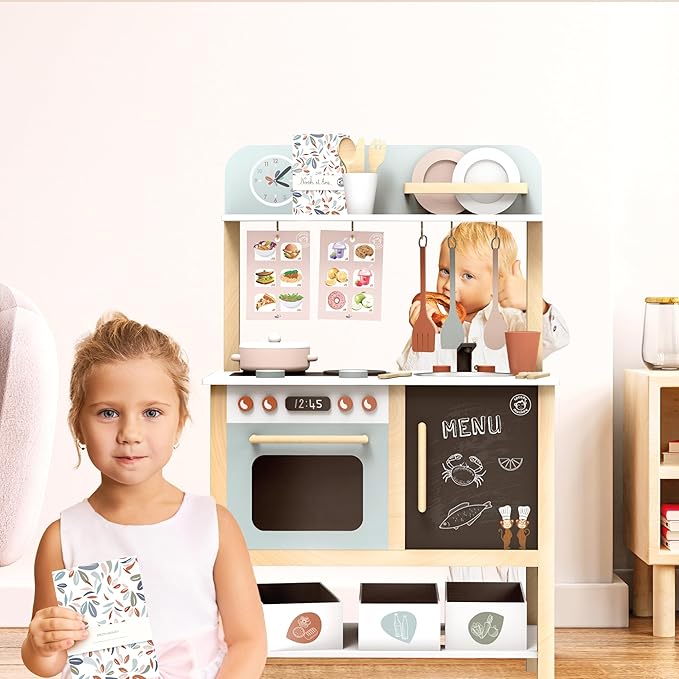 Speedy Monkey Wooden Play Kitchen Set for Kids – 20-Piece Pretend Play Cooking Set, FSC® Certified Wooden Food & Cookware Accessories, Role Play Toy for Toddlers & Little Chefs
