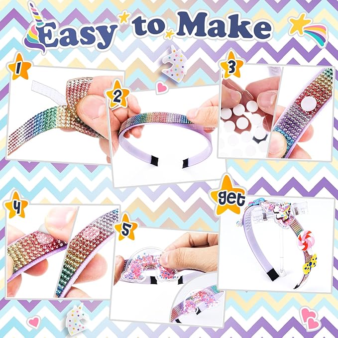 KLAPTOR Headband Making Kit for Girls - Arts & Crafts Gift - Make Your Own Fashion Headbands for Kids - DIY Hair Accessories Set - Gift for Ages 5-12 Year Old Girl (Unicorn)