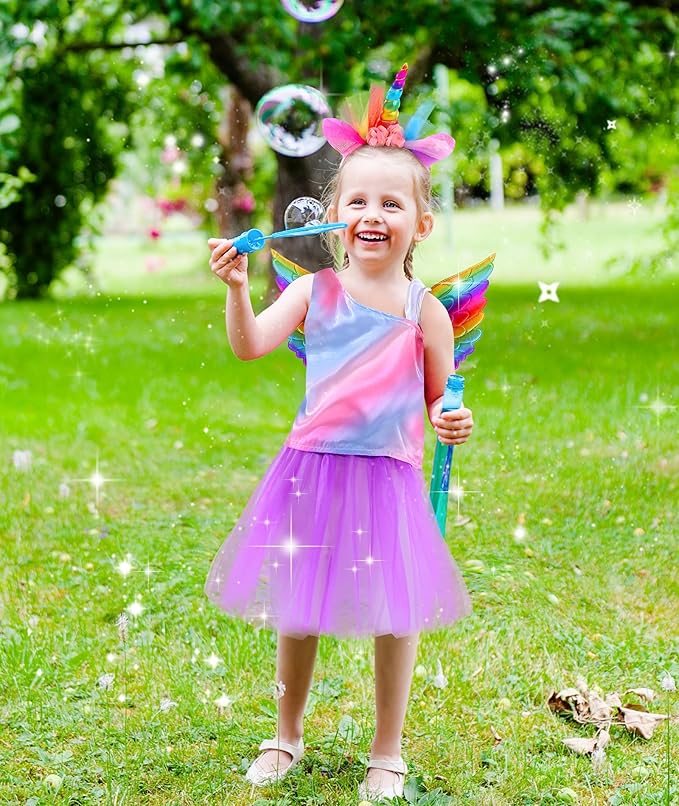 Jeowoqao Girls Unicorn Princess Dress up Trunk Set 19 Pcs, Girls Rainbow Unicorns Costume, Toddler Girls Dress up Clothes Pretend Play Costumes for Little Girl Ages 3 4 5 6