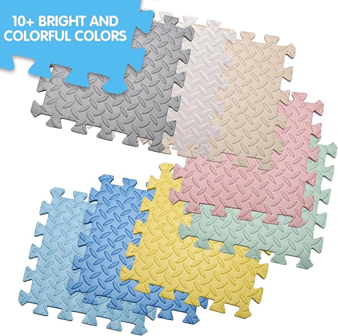 Coolcandy EVA Foam Play Mat, 16 Tiles Colorful Baby Play Mat, Square Kids Playmat with Solid Colored, 0.4" Thickened Interlocking Foam Floor Tiles, Puzzle Play Mat for Baby Exercise, Playing (Gray)