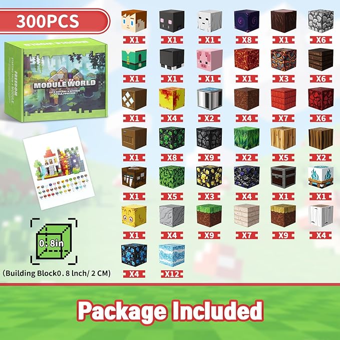 300PCS Magnetic Blocks for Kids, 0.8in Magnetic Building Block Toys for Boys Girls Age 3 4 5 6 7 8 9 10 Magnet Cubes Game Magnetic Tiles STEM Toys Christmas Birthday Gifts for Kids Toddlers