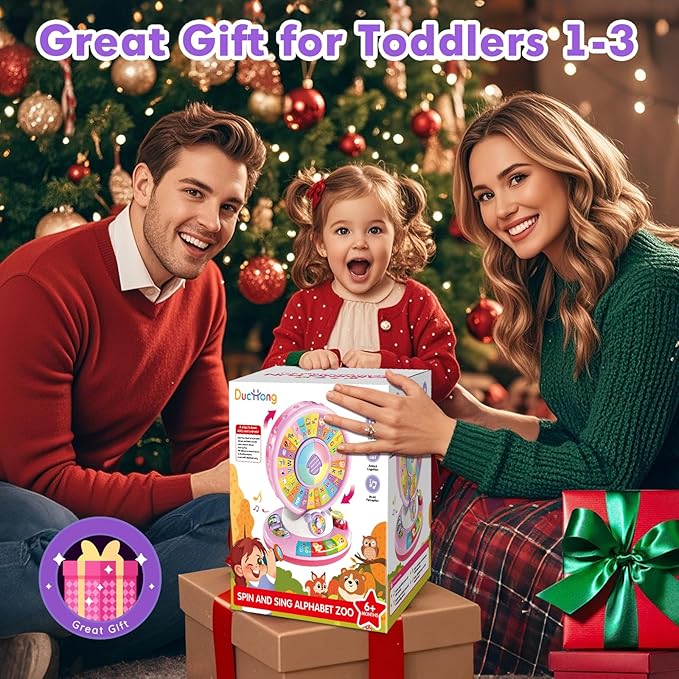 Learning Toy for 1 2 3 Year Old Girls, Spin and Sing Alphabet Zoo with Sounds, Interactive Educational Toys for Toddlers 1-3, Christmas 1st Birthday Gifts for Baby Girls Boys 9-12-18 Months