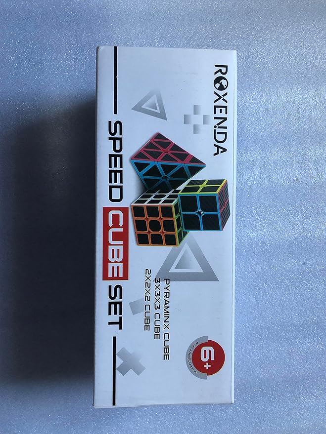 ROXENDA Speed Cube Set, Magic Cube Set of 2x2x2 3x3x3 Pyramid Cube Smooth Puzzle Cube (Carbon Fiber)