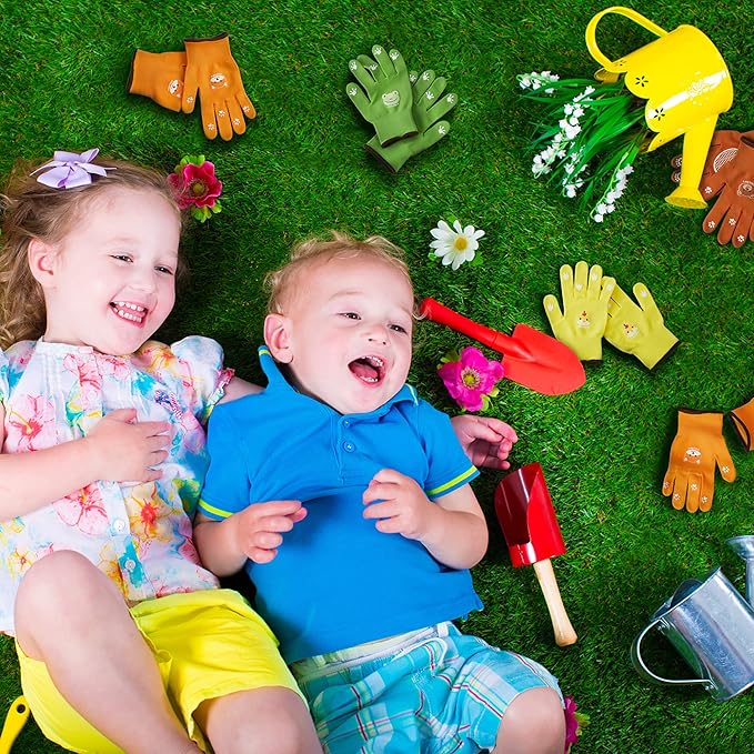 COOLJOB Medium Toddler Gardening Gloves for Little Boys Girls Ages 4-6, Breathable Kids Work Gloves with Grippy Animal Paw Dots for Children Yard Landscape, Brown Bear, 1 Pair