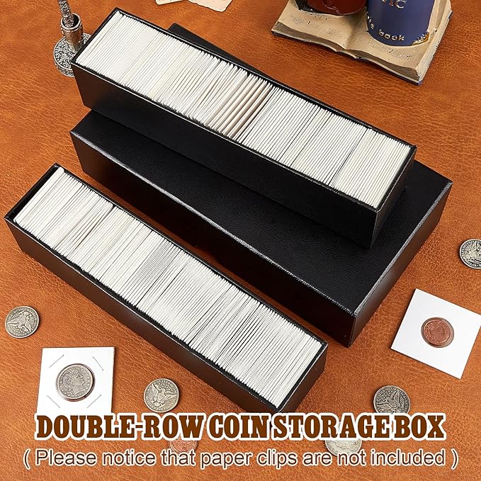 Henoyso 3 Pcs Double Row Coin Box Holders for Collectors Storage Supplies Collecting Coin Cases, 9 x 2 x 2 Inch About Half Box Cases (Black)