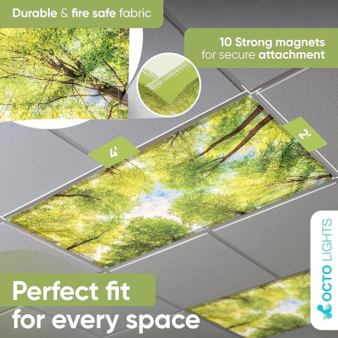 Magnetic Tree Cover for Fluorescent Or LED Fixture - Fluorescent Light Covers for Ceiling Lights - Must Haves for Teacher Supplies - Classroom, Home, Office Decor - Shades Overhead Lighting