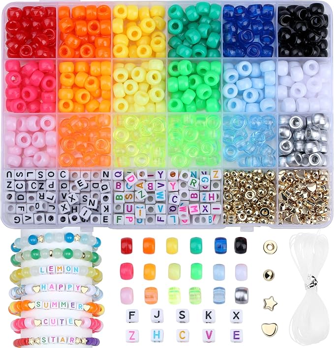XIANNVXI 530pcs Pony Beads Kit for Friendship Bracelet 18color 9mm Pony Kandi Letter Beads Kit for Jewelry Making DIY Crafts