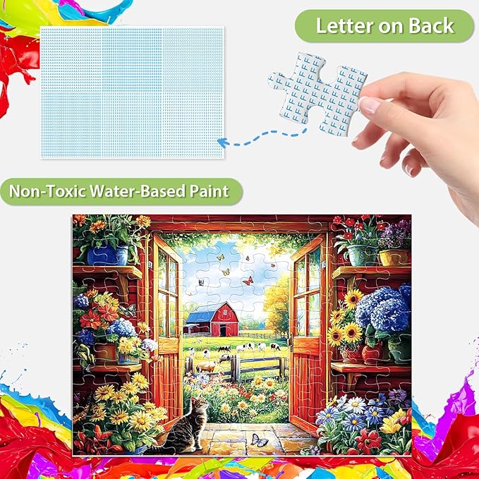 Jeaiciro 100 Piece Puzzles for Kids Ages 5-8 & 8-10, Flower House Farm Jigsaw Puzzle, Large Piece Puzzles for Seniors & Adults, Educational Toy for Boys and Girls Family Fun Gift Set for Child