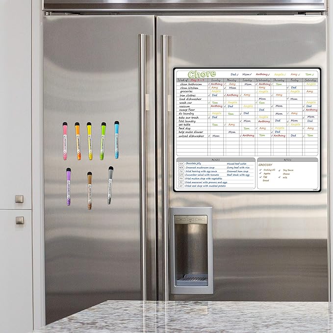 JJPRO Magnetic Dry Erase Chore Chart for Adults:Large Whiteboard16 x19-Chore Chart,Calendar,Meal Board Notes All-in-One,Behavior Chart,Teenagers,White