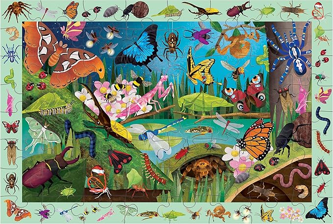 Mudpuppy Bugs & Butterflies — 64 Piece Search & Find Puzzle Jigsaw Puzzle Featuring Diverse Bugs and Insects and Over 40 Hidden Images to Find for Ages 4+