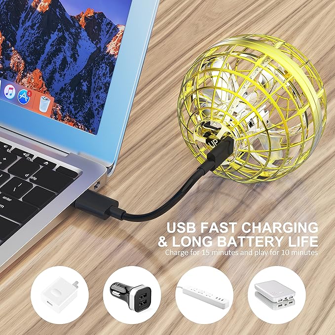 LEMATRIX 2024 Flying Orb Ball Toy, Hover Ball Boomerang Fly Fidget Spinner, Cool Toys Gifts for 6 7 8 9 10 11 12+ Years Old boy Girls Teens, Hand Mini Drone Cosmic Globe, Indoor Outdoor Toys(Golden)