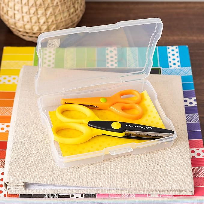 IRIS USA 4" x 6" Photo Storage Box Craft Keeper, Transparent Handle Container with 16 Organization Holder Cases for Pictures, Tasks, Scrapbooking, Stationery Storage, Clear