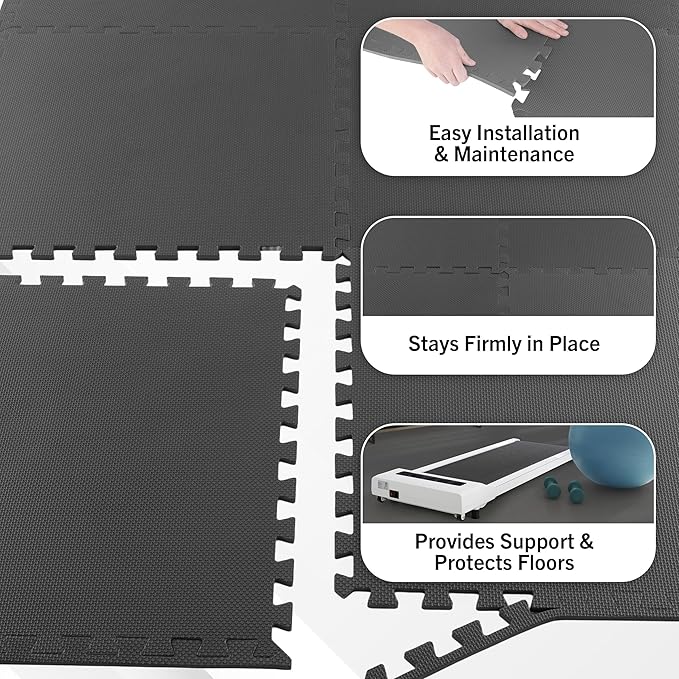 EVA Foam Mat Tiles 6-Pack - 24 SQ FT of Interlocking Padding for Garage, Playroom, or Gym Flooring - Workout Mat or Baby Playmat by Stalwart (Gray)