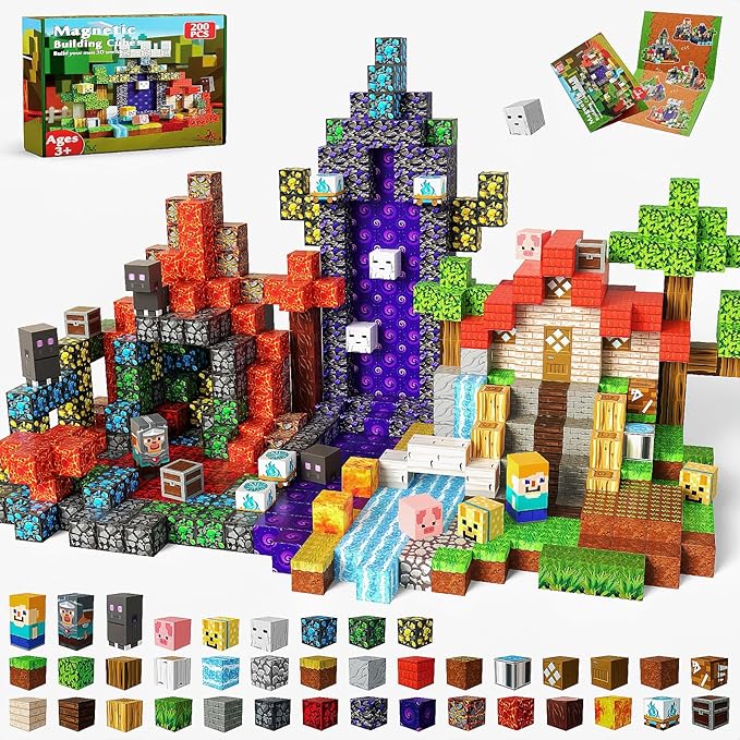 200PCS Magnetic Blocks - Magnetic Building Block for Kids Ages 3 4 5 6 7 8, STEM Learning Toy for Toddlers, Stacking Magnets for Kids for Kid Ages 3-8, Birthday Gifts for 3-10 Years Old Boys Girls