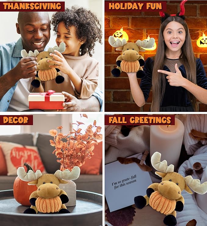 DolliBu Super Soft Moose Stuffed Animal with Pumpkin Decor and Name Personalization - Pumpkin Plush Animal for Fall, Halloween and Thanksgiving for Baby, Kids, Adults - 6 Inch