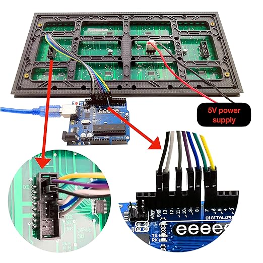 EEEEE P10 Red LED Panel Display Large Size 32cm X 16cm, 512 pcs of LED, Each Individual addressable, Controlled by Uno r3 with Arduino IDE.