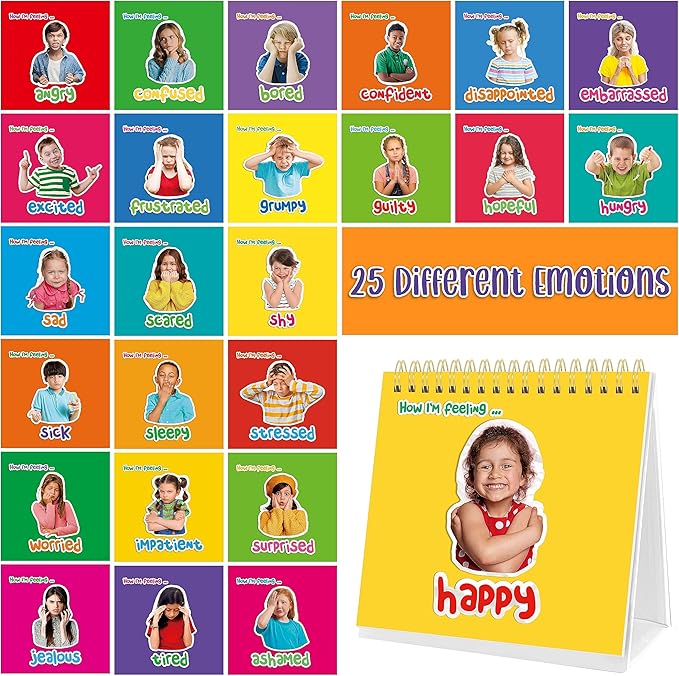 Emotions Flip Chart, 25 Different Moods with Coping Skills-Learn to Identify Various Moods, Real Person Feelings Flipbook for Kids with Autism, ADHD -Educational Tools for Therapy, Classroom, Home Use