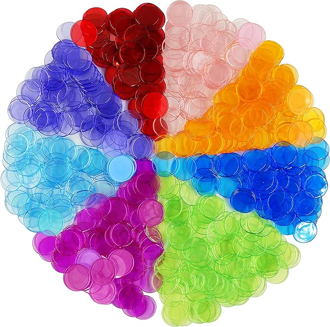Hebayy 500 Transparent 8 Color Clear Bingo Counting Chip Plastic Markers (Each Measures 3/4 inch in Diameter)