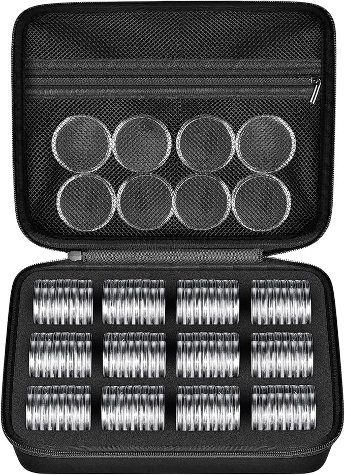 96 Pieces 46mm Coin Capsules, with Foam Gasket and Plastic Storage Organizer Box, 6 Sizes (20/25/27/30/38/46mm) Coins Collector Case Holder for Coin Collection Supplies(Black)