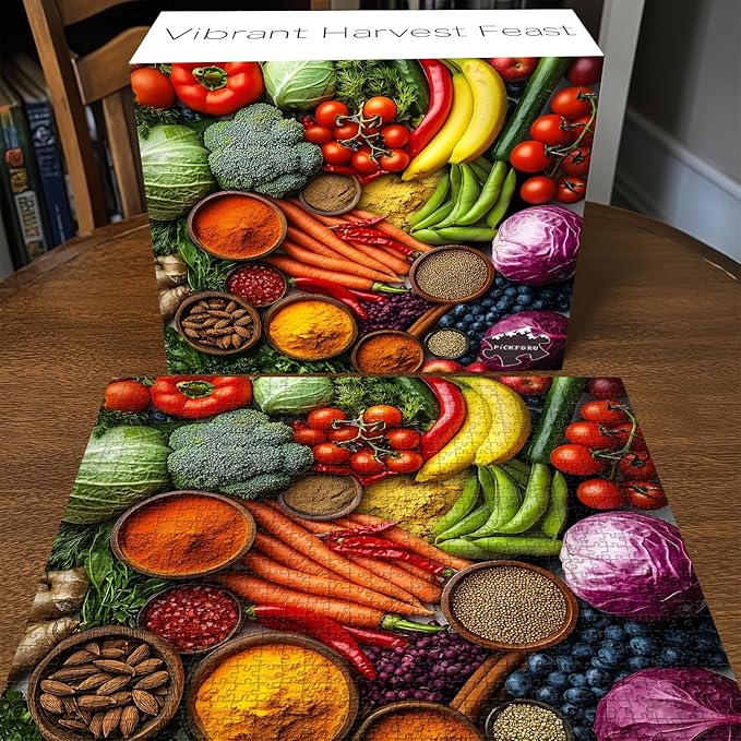 Vintage Fruit Puzzles for Adults 1000 Pieces, PICKFORU Colorful Vegetable Plant Spices Jigsaw Puzzles Kitchen, Hard Challenging Food Theme as Art Decor